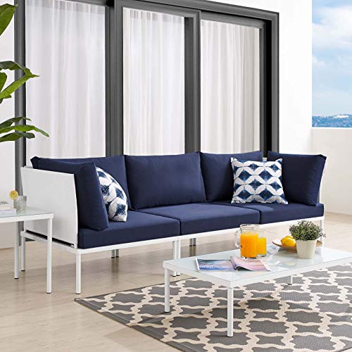 Modway EEI-4967-WHI-NAV Harmony Sunbrella White Navy Outdoor Patio Aluminum Sofa