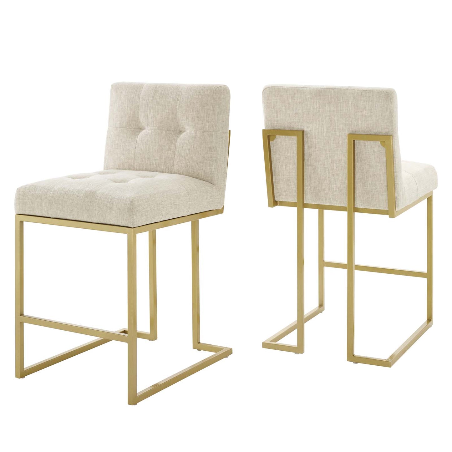 Modway EEI-5571-GLD-BEI Privy Counter Stool Upholstered Fabric Set of 2, Gold Beige