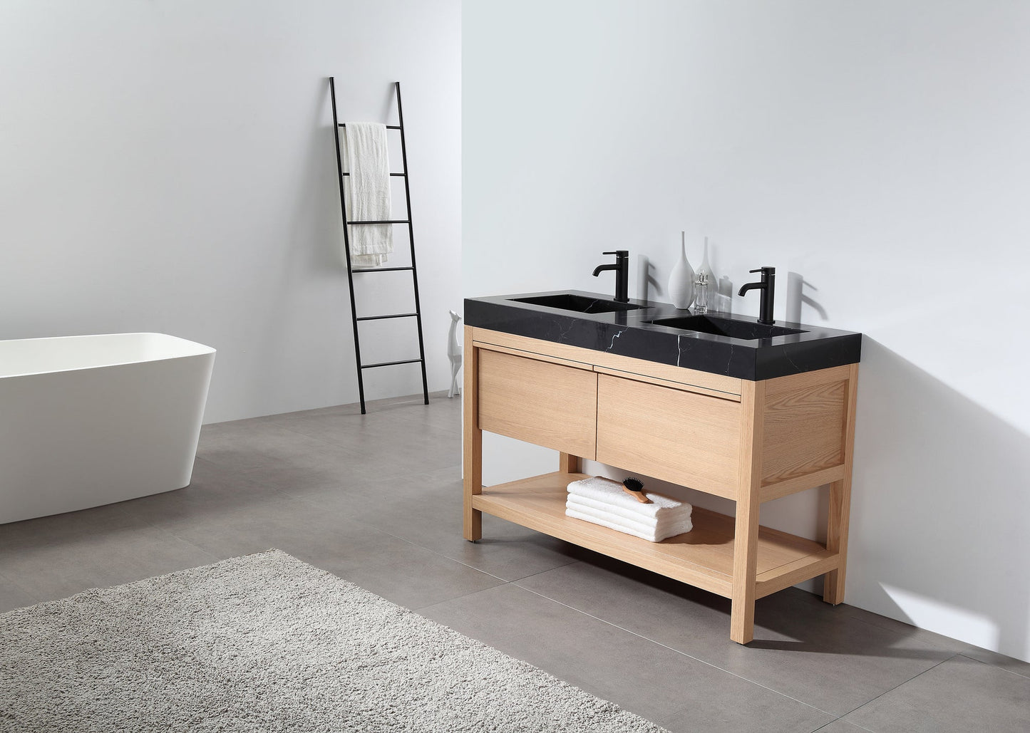 BIBURY 48” WHITEWASH OAK FREESTANDING MODERN BATHROOM VANITY