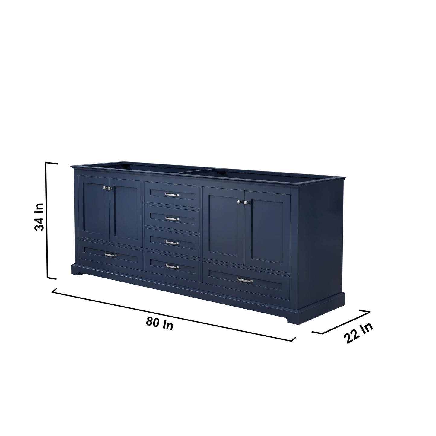 Dukes 80" Navy Blue Double Vanity, no Top and 30" Mirrors