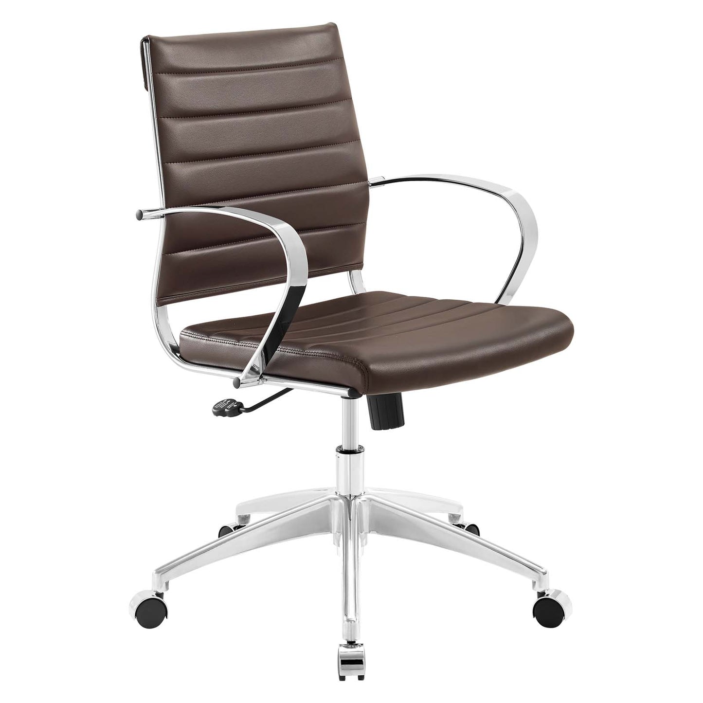 Modway Jive Mid Back Ribbed Faux Leather Office Swivel Chair in Brown