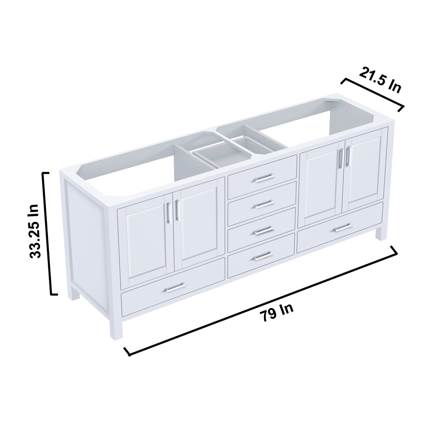 Jacques 80" White Double Vanity, no Top and 30" Mirrors