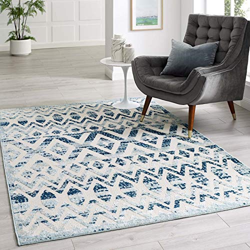 Modway Reflect Distressed Vintage Diamond and Chevron Moroccan Trellis Indoor Outdoor Area Rug ft x 8