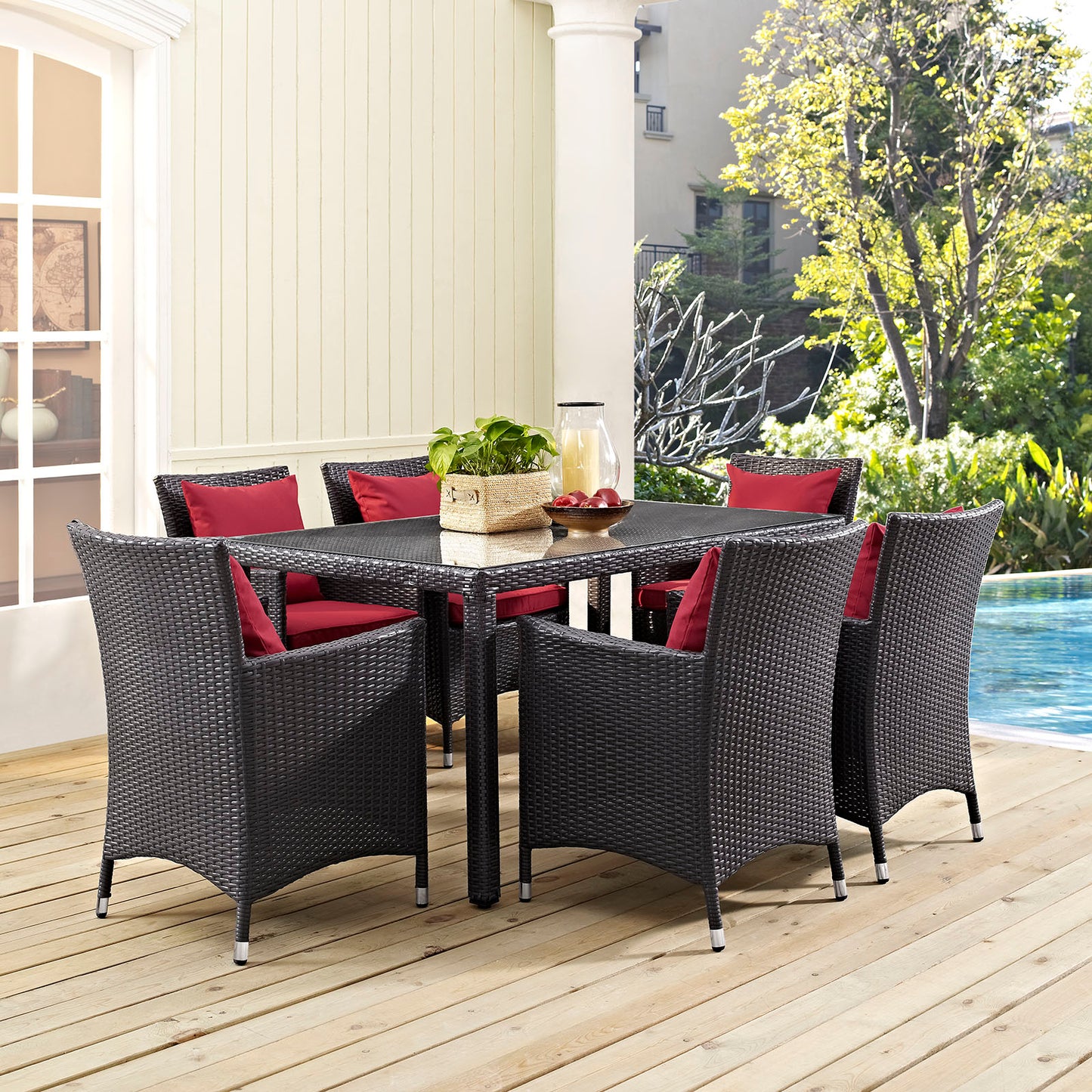 Modway Convene Wicker Rattan Outdoor Patio 59" Rectangular Dining Table in Espresso