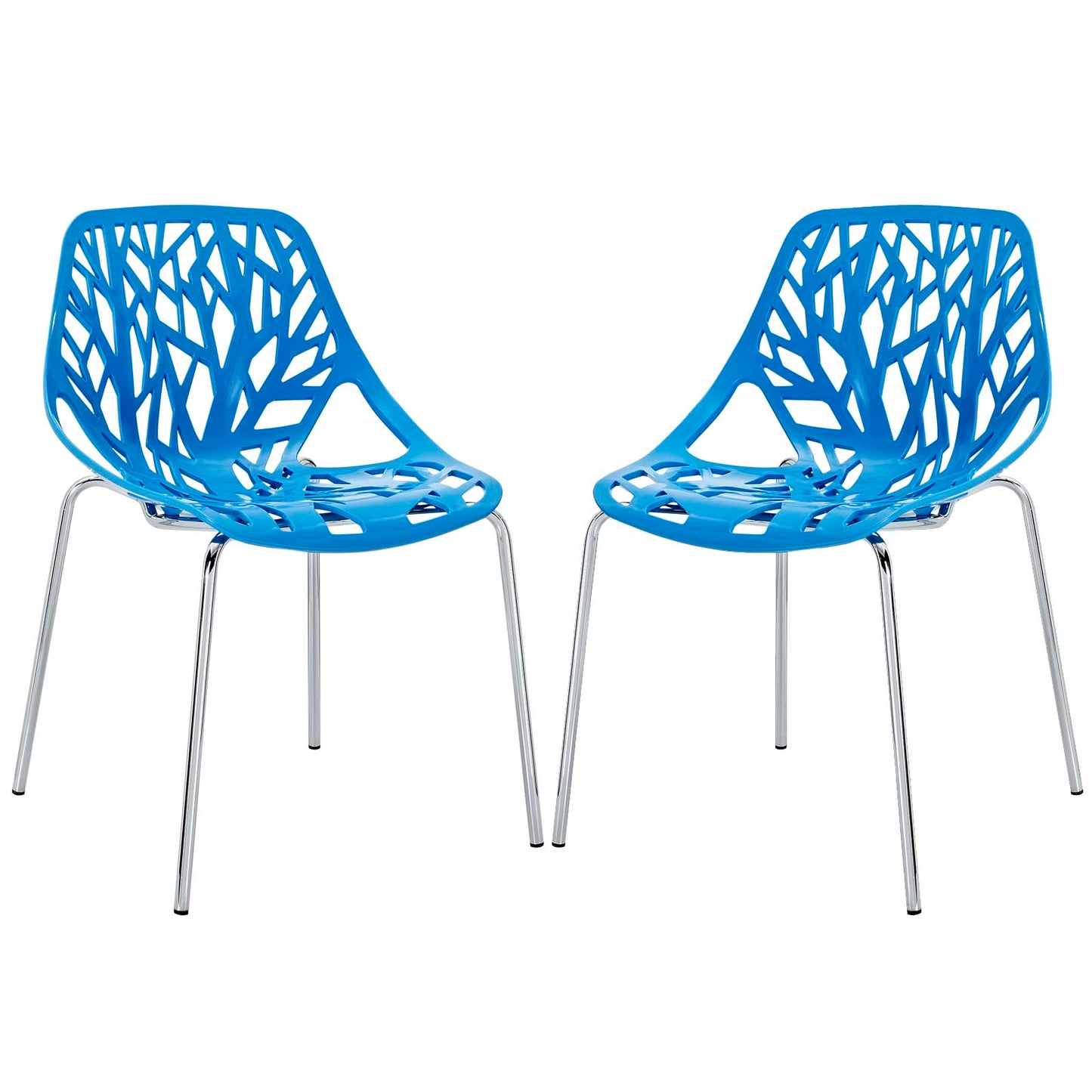 Modway Stencil Modern Stacking Two Kitchen and Dining Room Chairs in Blue