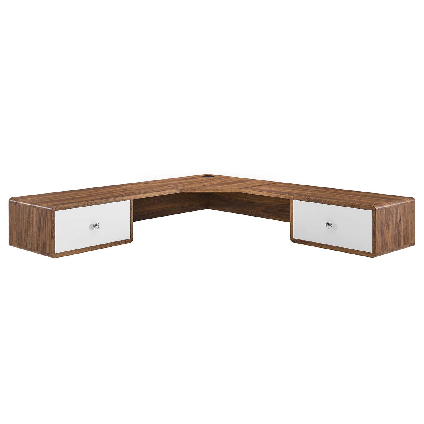 Modway Walnut Transmit Wall Mount Corner Wood Office Desk EEI-5863-WAL-WHI