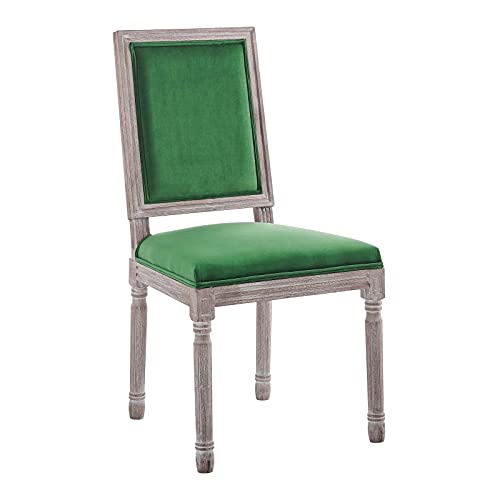 Modway Court French Vintage Performance Velvet Dining Chair in Natural Emerald