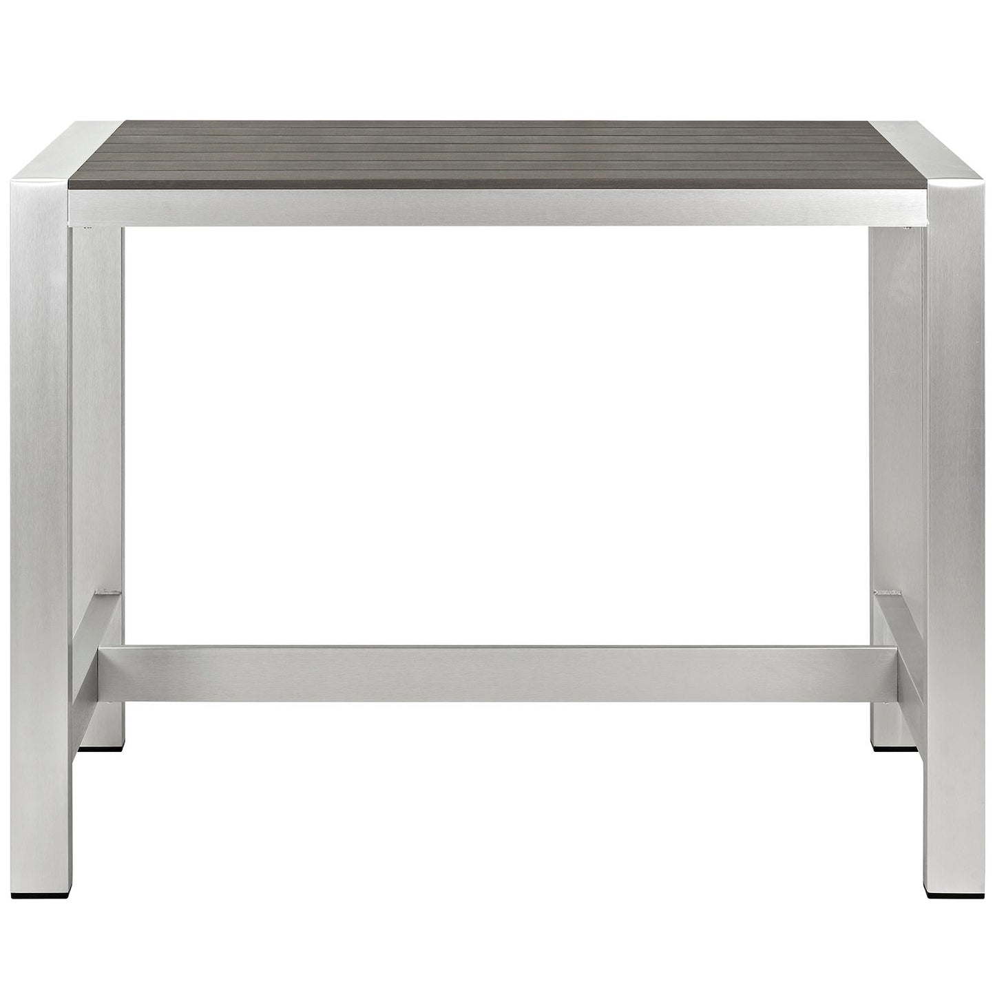 Modway Shore Aluminum Outdoor Patio 60" Rectangle Bar Table in Silver Gray