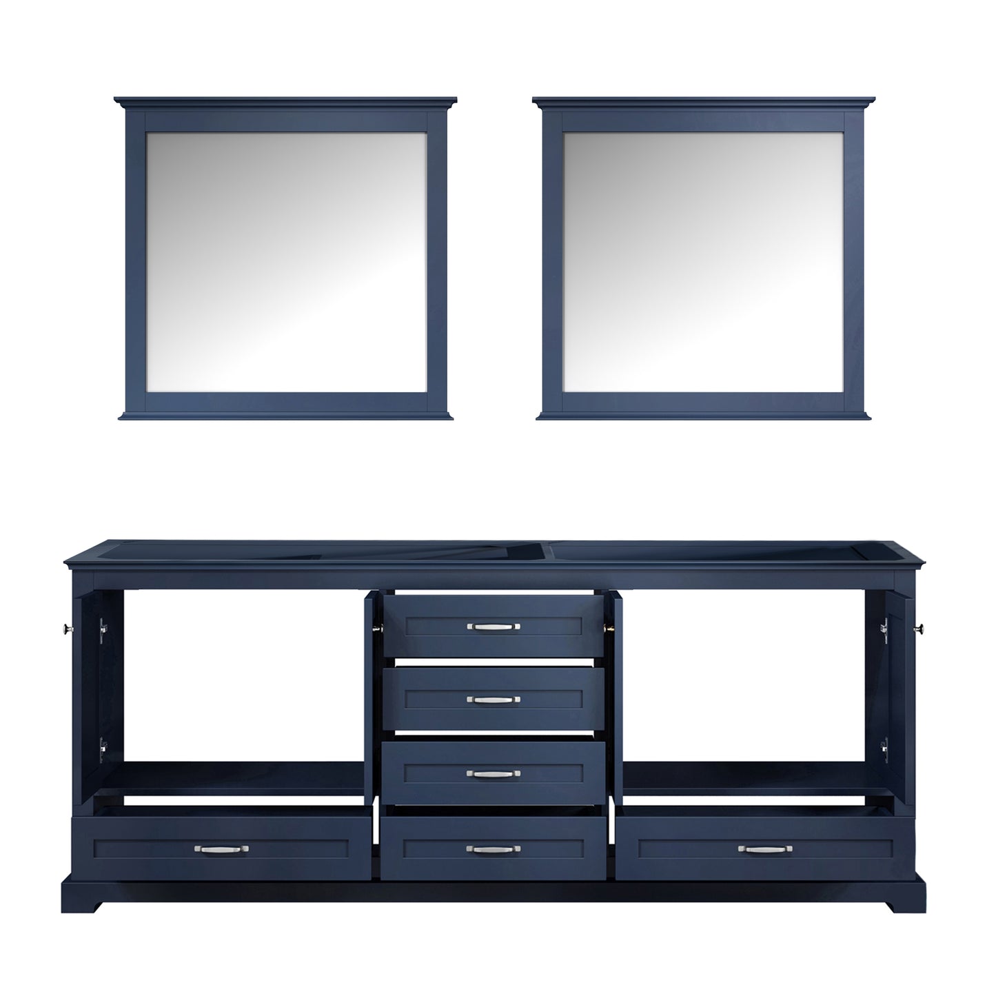 Dukes 80" Navy Blue Double Vanity, no Top and 30" Mirrors