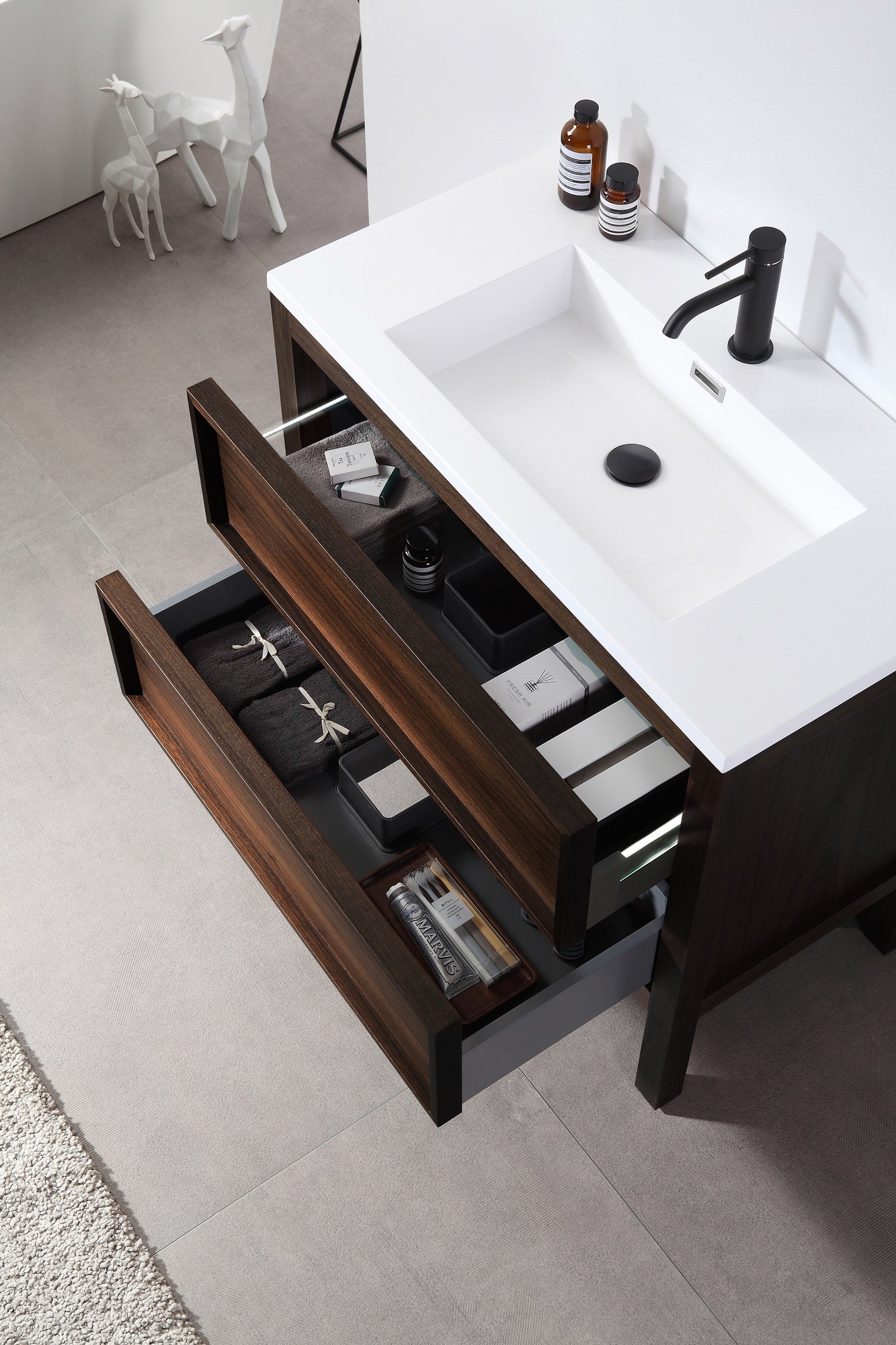 ANNECY 48” DARK WALNUT FREESTANDING MODERN BATHROOM VANITY