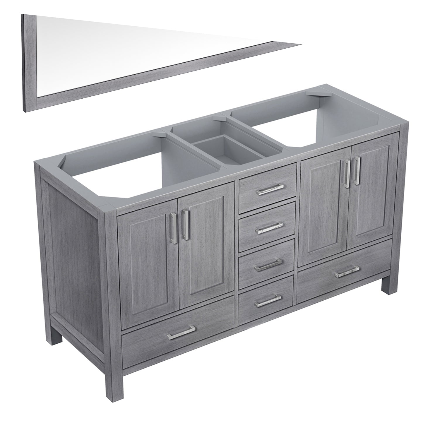 Jacques 60" Distressed Grey Double Vanity, no Top and 58" Mirror