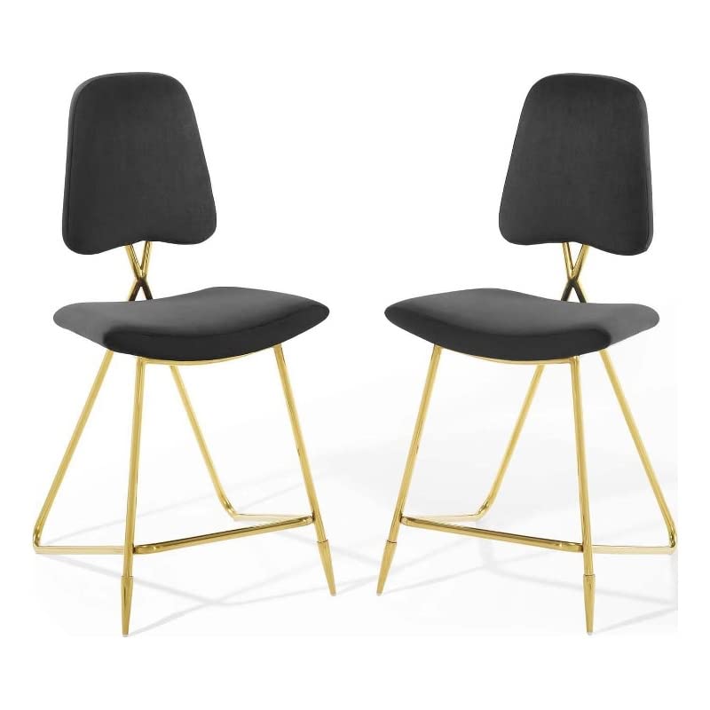 Modway Ponder Counter Stool Performance Velvet Set of 2 in Black