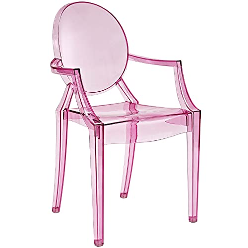 Modway Casper Modern Acrylic Stacking Kitchen and Dining Room Arm Chair in Pink - Fully Assembled