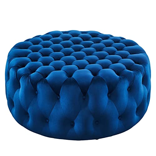 Modway Amour Tufted Button Velvet Large Round Ottoman with Navy EEI-5469-NAV