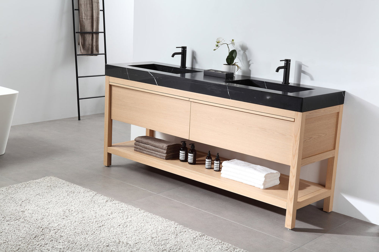 BIBURY 72” WHITEWASH OAK FREESTANDING MODERN BATHROOM VANITY