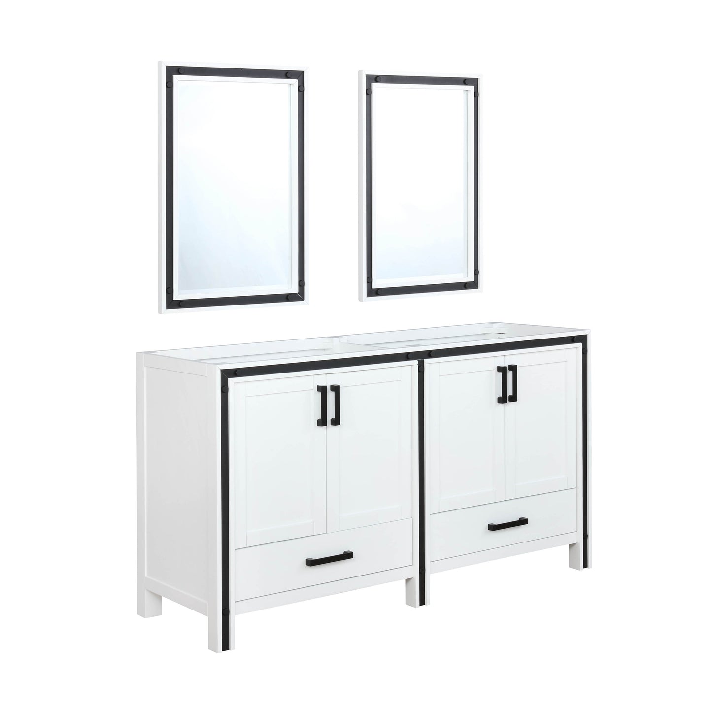 Ziva 60" White Double Vanity, no Top and 22" Mirrors