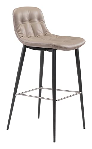 Zuo Modern Tangiers Bar Chair Set Steel, Foam, Faux Leather Taupe, Dark Gray Indoor Weight Capacity 280 lbs Dimensions: 17.3" W x 20.7" D x 40.2" H Pack of 2