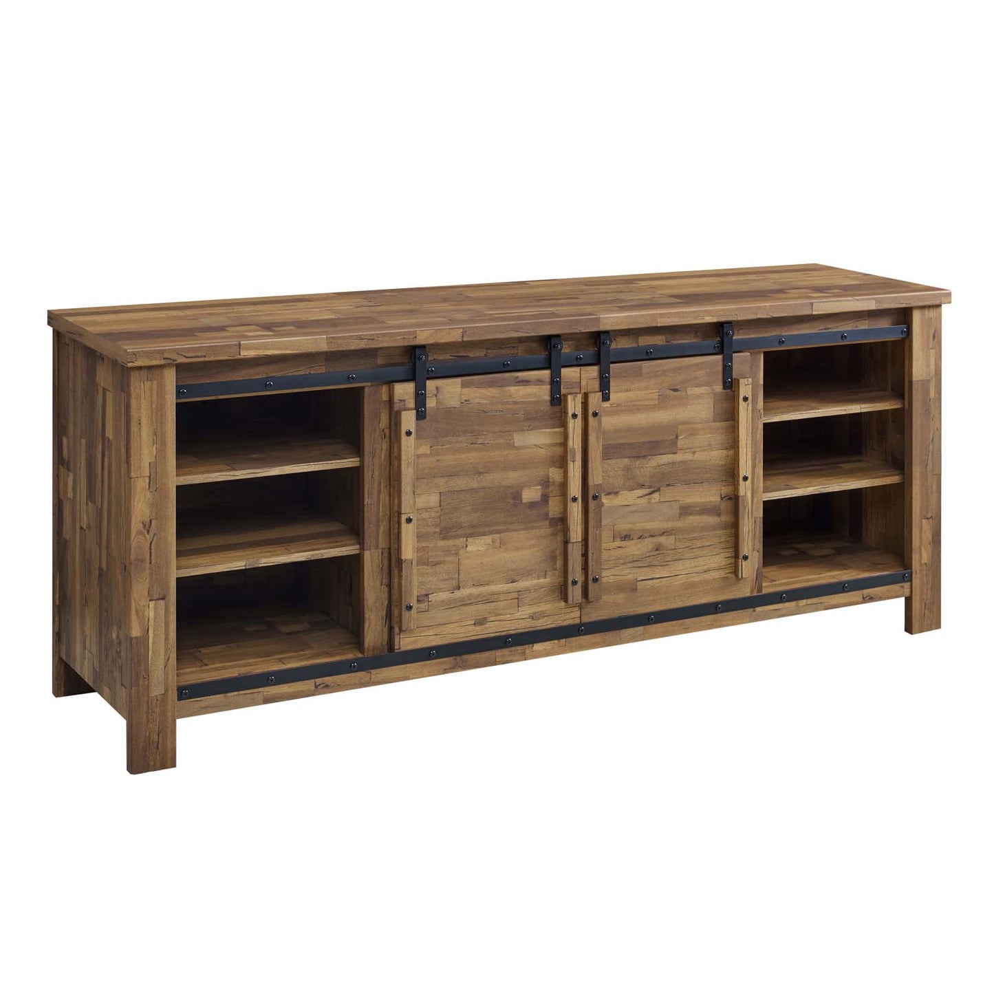 Modway Cheshire 70" TV Stand Rustic Sliding Door Dining Room Cabinet Storage Buffet Table Sideboard