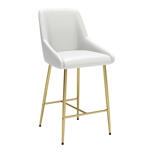 Zuo Modern - Madelaine Counter Chair White & Gold - Modern - Seating - Steel, Plywood, Foam, 100% Polyurethane - Indoor - 39.4in Height