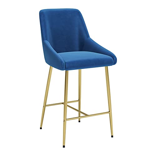 Zuo Modern - Madelaine Counter Chair Navy Blue & Gold - Modern - Seating - Steel, Plywood, Foam, 100% Polyester - Indoor - 39.4in Height