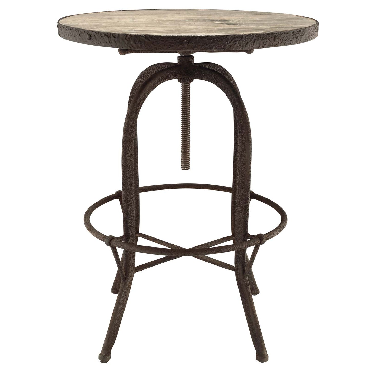 Modway Sylvan 24" Industrial Modern Round Wood Iron Metal Bar Table in Brown