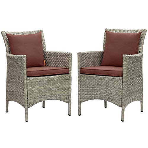 Modway Conduit Wicker Rattan Outdoor Patio Dining Arm Chair with Cushion