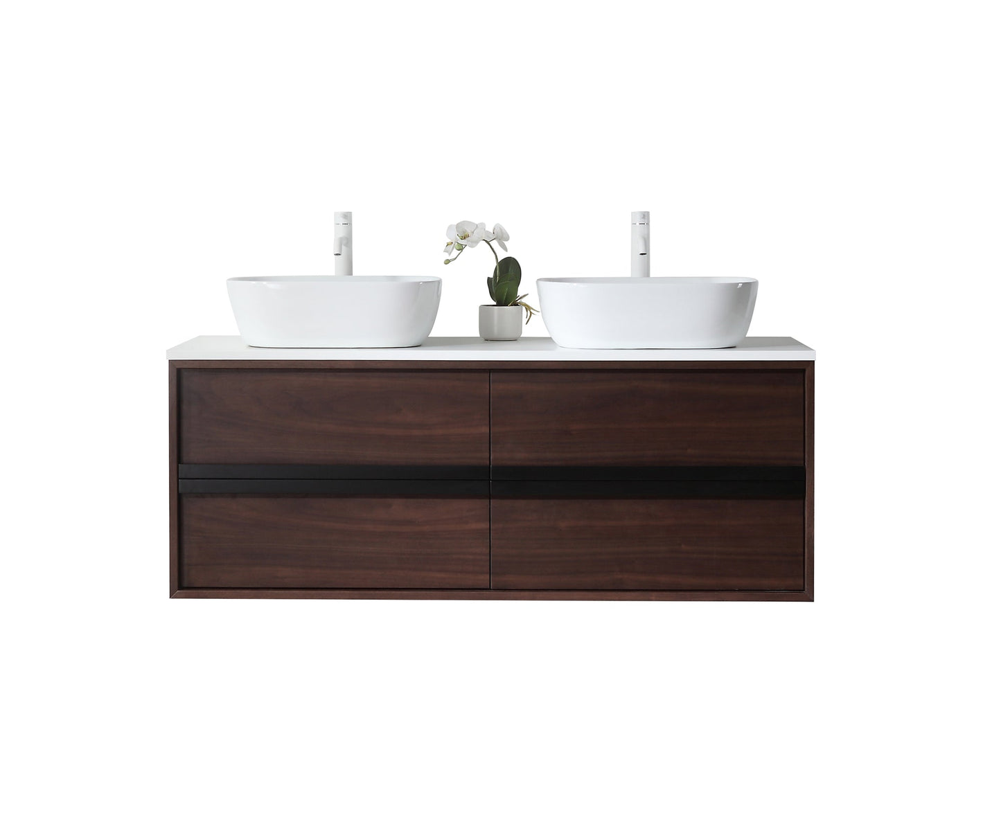 SINTRA 55” DARK WALNUT OAK WALL MOUNTED MODERN BATHROOM VANITY