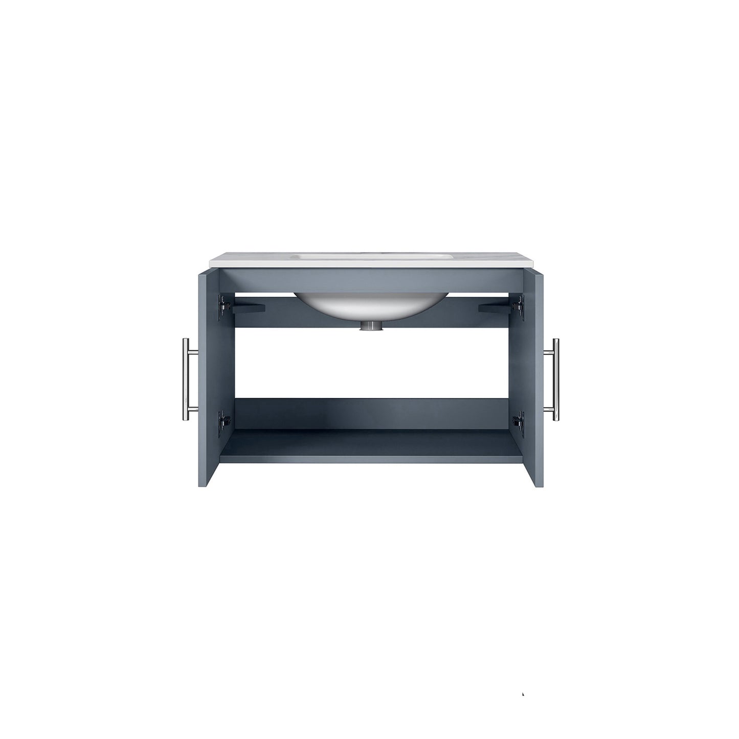 Geneva 30" Dark Grey Single Vanity, White Carrara Marble Top, White Square Sink and no Mirror