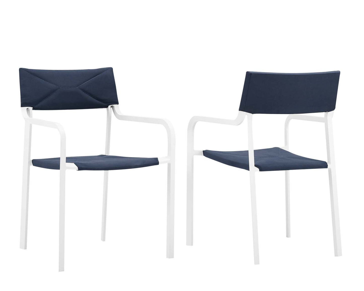 Modway Raleigh Stackable Patio Dining Armchair in White and Navy (Set of 2)