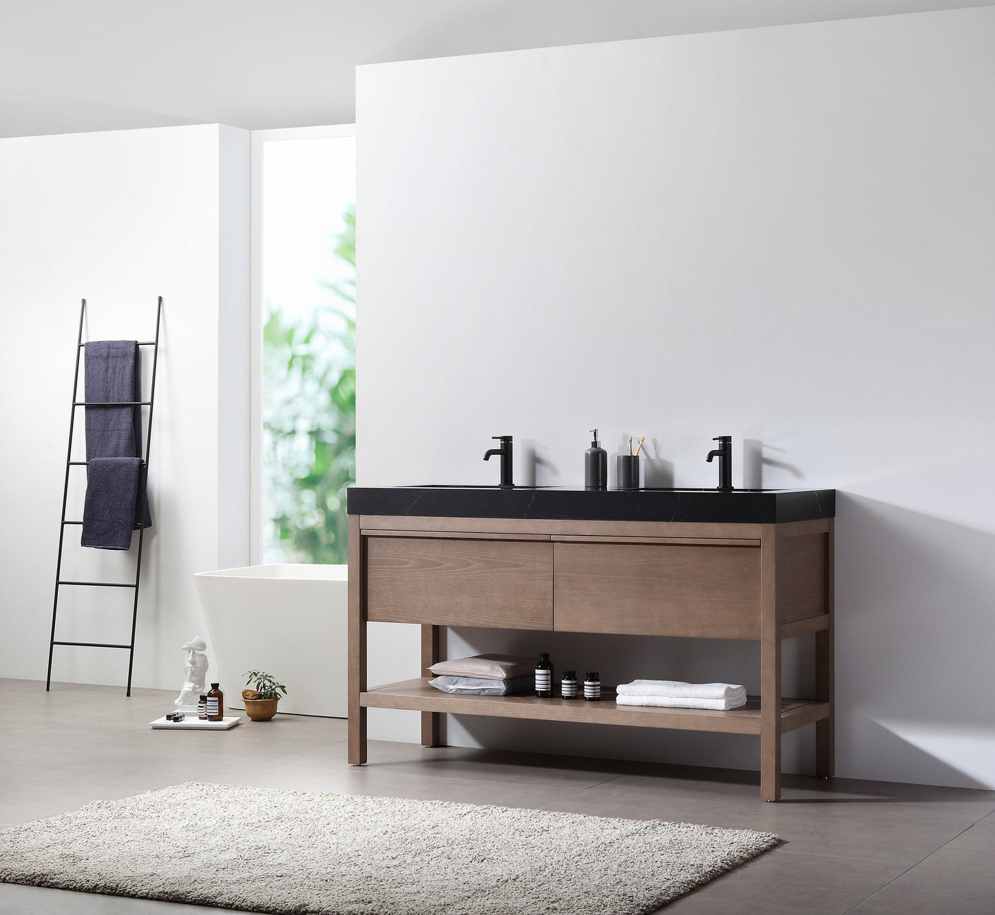 BIBURY 60” CHESTNUT OAK FREESTANDING MODERN BATHROOM VANITY