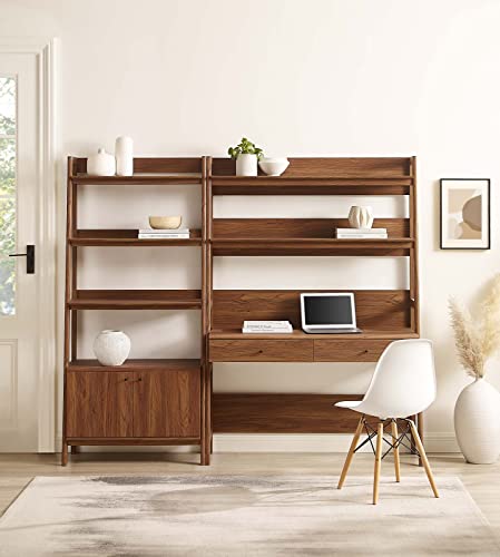 Modway 2-Piece Home Office Desk and Bookshelf Display Case in Walnut