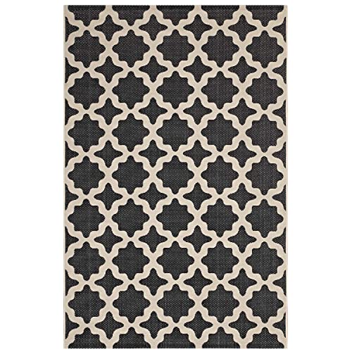 Modway Cerelia Moroccan Trellis 9x12 Indoor and Outdoor Area Rug in Black and Beige