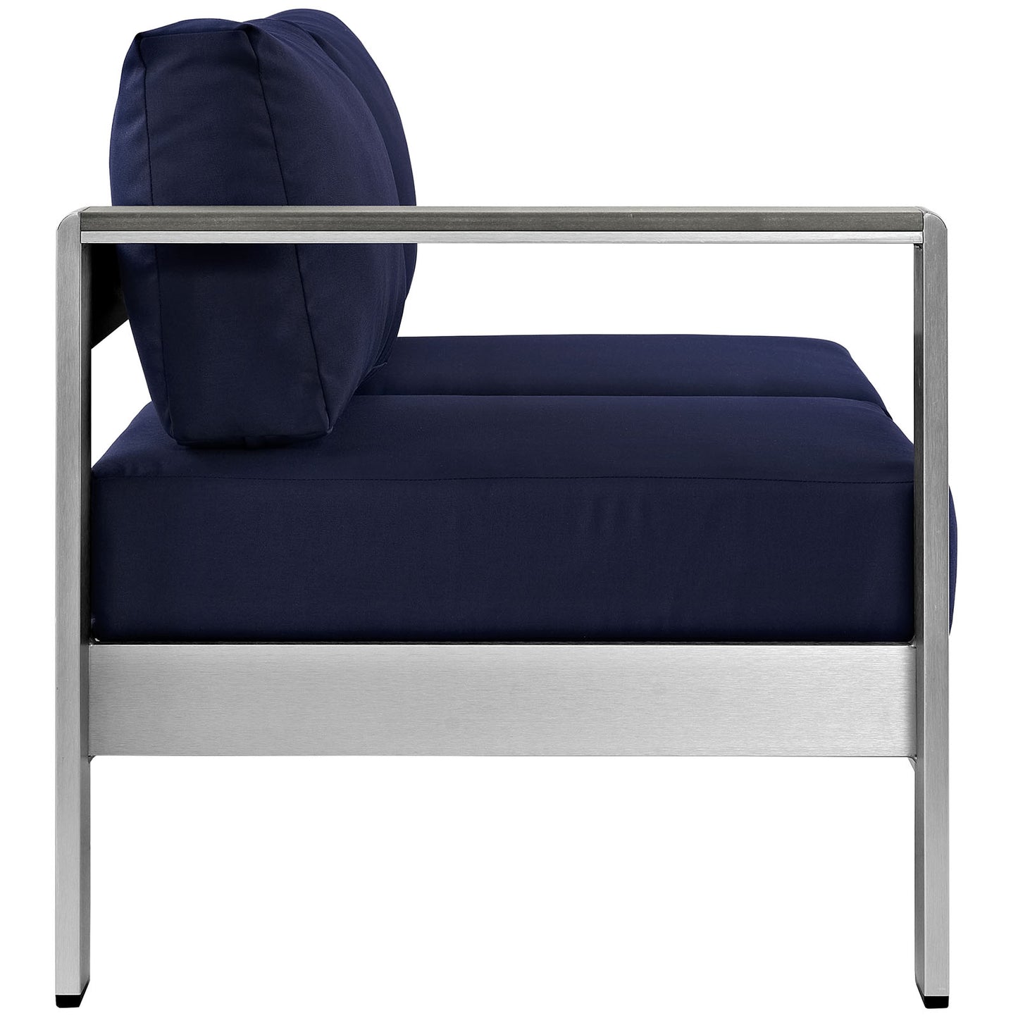 Modway Shore Aluminum Outdoor Patio Left Arm Loveseat in Silver Navy