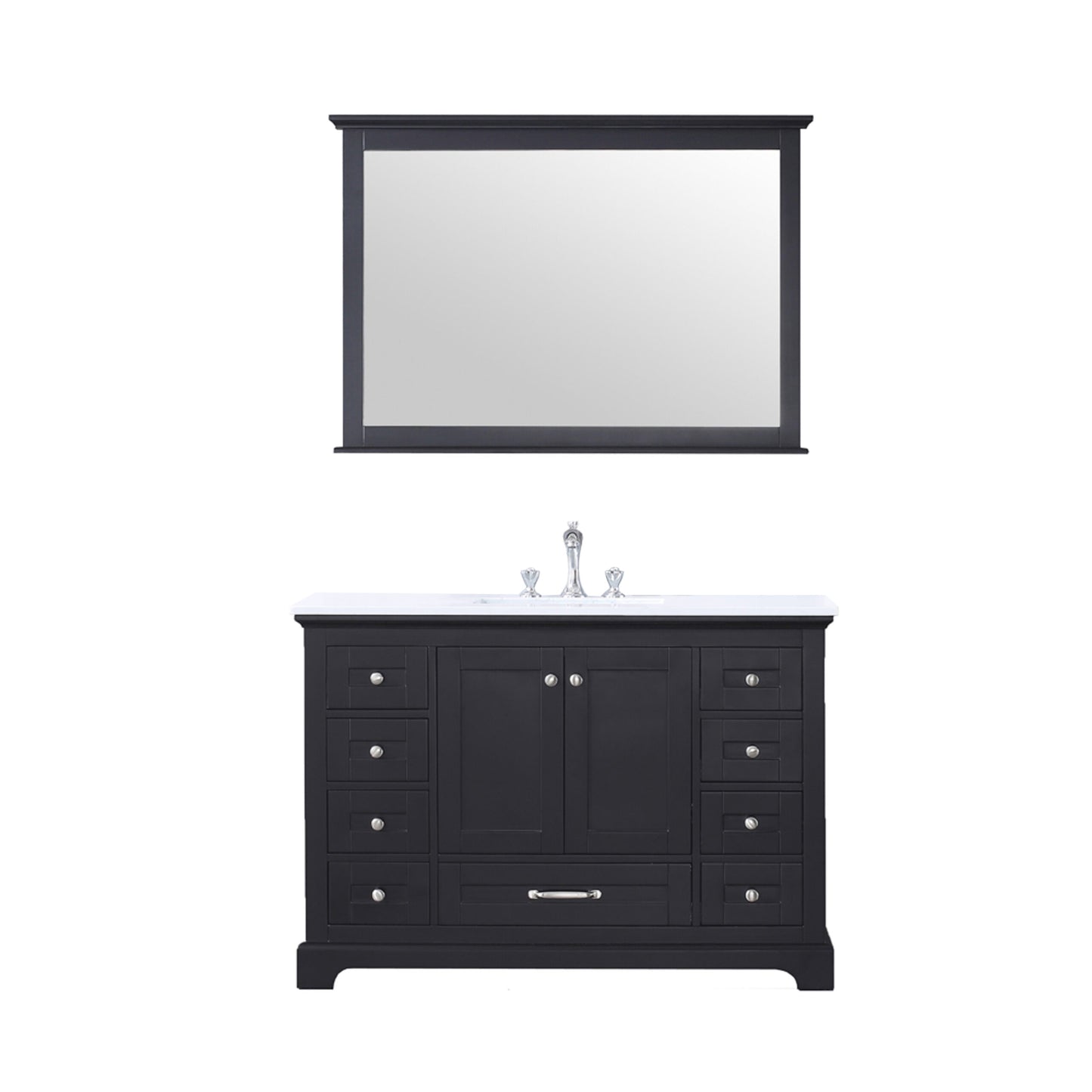 Dukes 48" Espresso Single Vanity, White Quartz Top, White Square Sink and 46" Mirror w/ Faucet