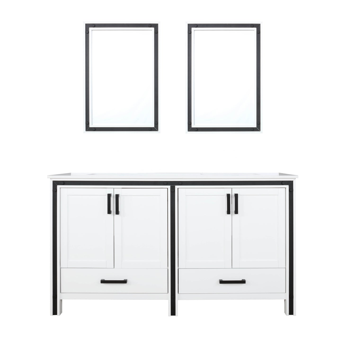 Ziva 60" White Double Vanity, Cultured Marble Top, White Square Sink and 22" Mirrors