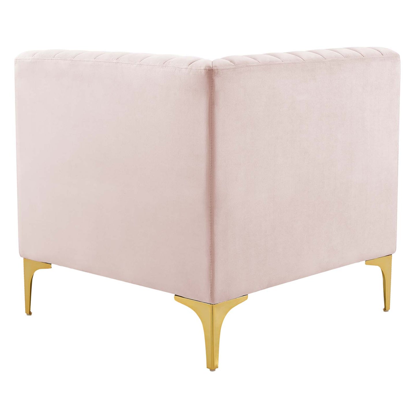 Modway Triumph Channel Performance Velvet Tufted Corner Sectional Chair in Pink