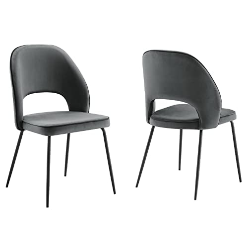 Modway Nico Performance Velvet Dining Chairs in Black Gray-Set of 2