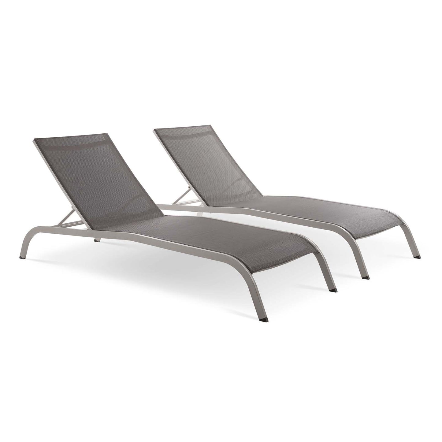 Modway Savannah Mesh Patio Chaise Lounge in Gray (Set of 2)