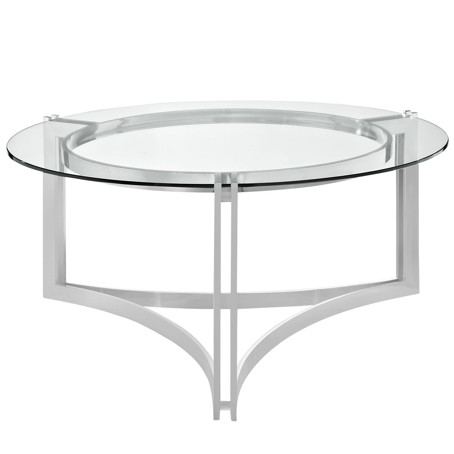 Modway Signet Modern Tempered Glass Stainless Steel Round Coffee Table In Silver