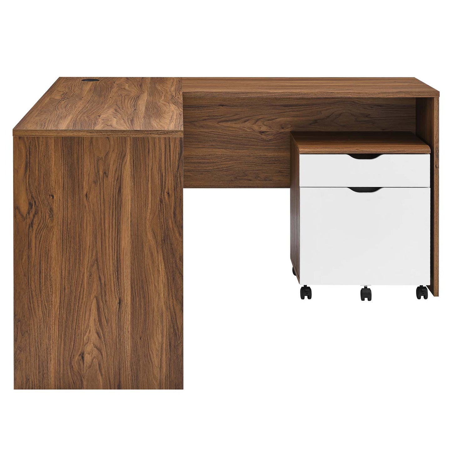 Modway Envision Mid-Century Modern Office Desk and File Cabinet in Walnut White