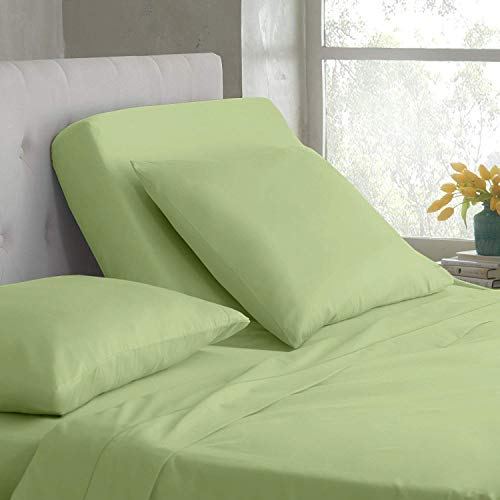 Top Split Head Queen Sheets Sets for Adjustable Beds - Split Head Flex Sheet Set - 32" Split Top Queen Sheets - Sage Solid 100% Cotton Sheets - 400 Thread Count Bed Sheet Set - 4 Pcs Sheet Set