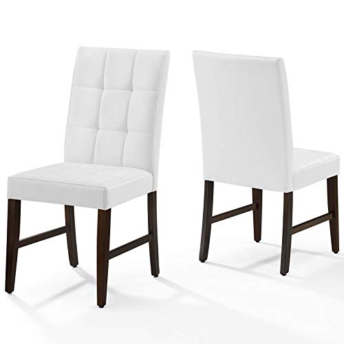 Modway Promulgate Biscuit Tufted Upholstered Faux Leather Dining Side Chair, Set of 2, White