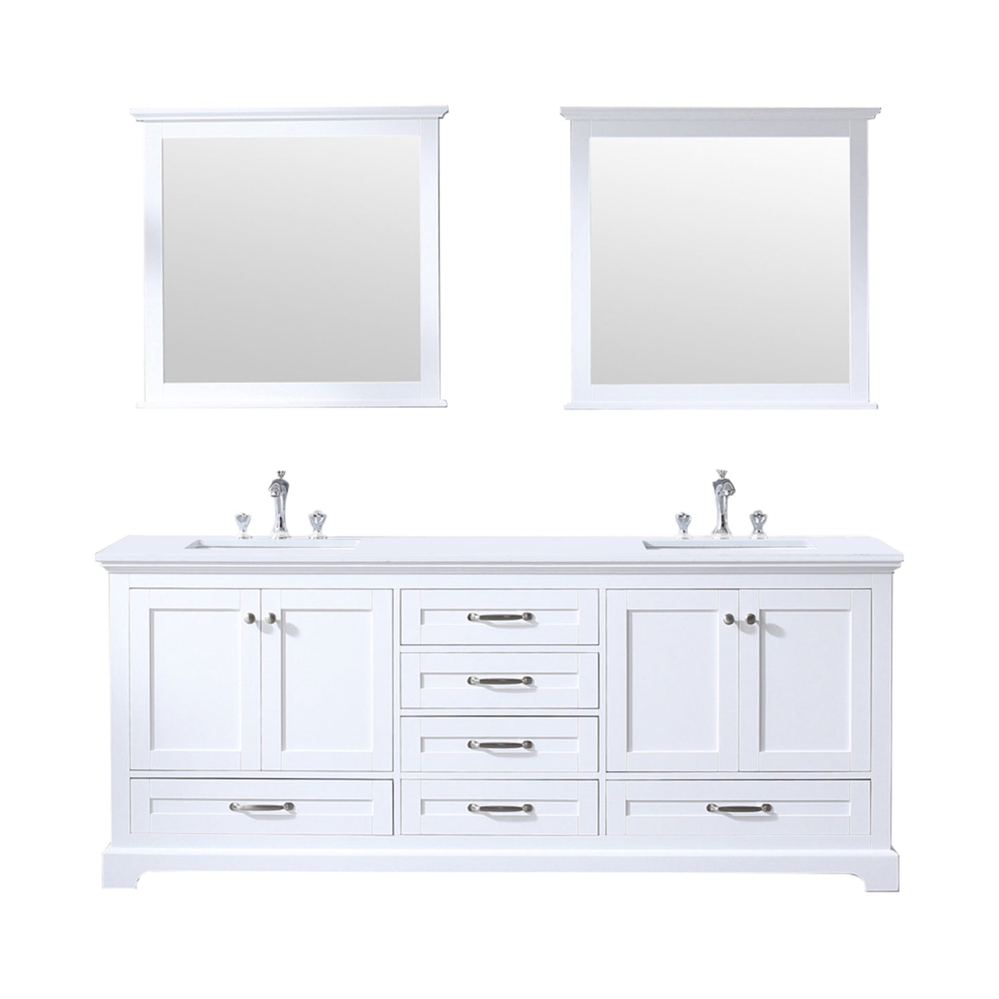 Dukes 80" White Double Vanity, White Quartz Top, White Square Sinks and 30" Mirrors