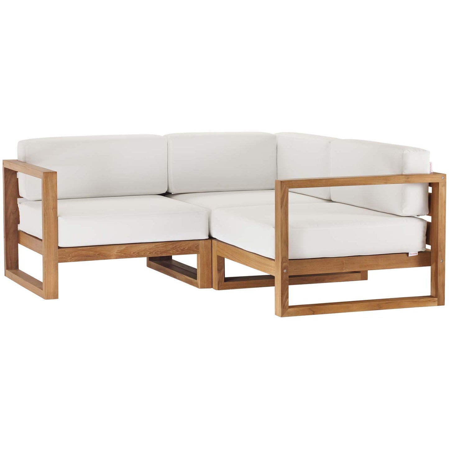 Modway EEI-4255-NAT-WHI-SET Upland Patio Teak Wood 3-Piece Sectional Sofa Set, Natural White