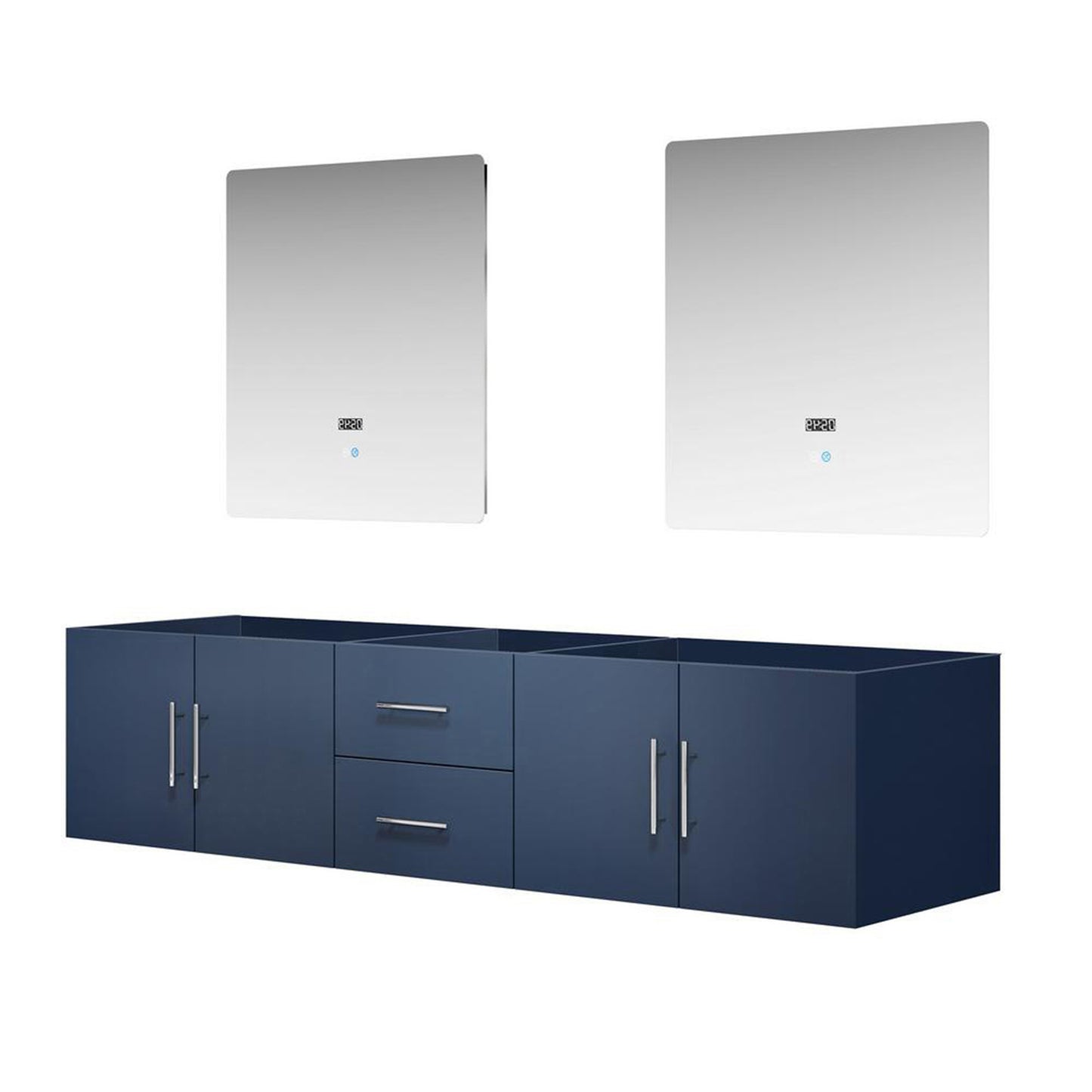 Geneva 80" Navy Blue Double Vanity, no Top and 30" LED Mirrors