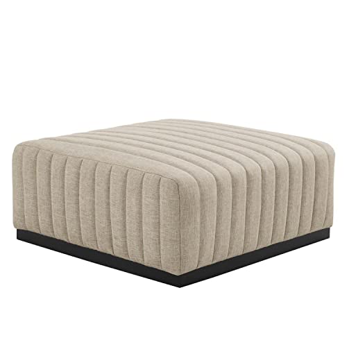 Modway Beige Conjure Channel Tufted Upholstered Fabric Ottoman EEI-5501-BLK-BEI