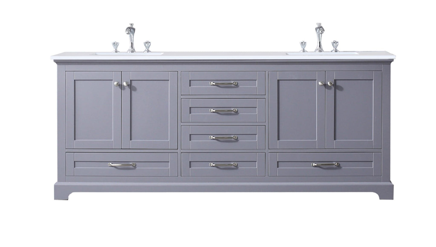 Dukes 80" Dark Grey Double Vanity, White Quartz Top, White Square Sinks and no Mirror