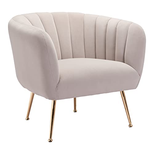 Zuo Modern - Deco Accent Chair Beige & Gold - Modern - Seating - Birch Wood, Steel, Foam, 100% Polyester - Indoor - 26.8in Height