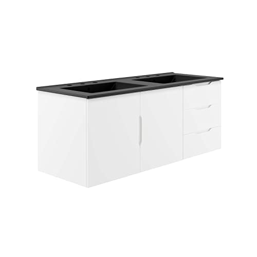 Modway Vitality 48" Wall-Mount Double Sink Bathroom Vanity in White Black