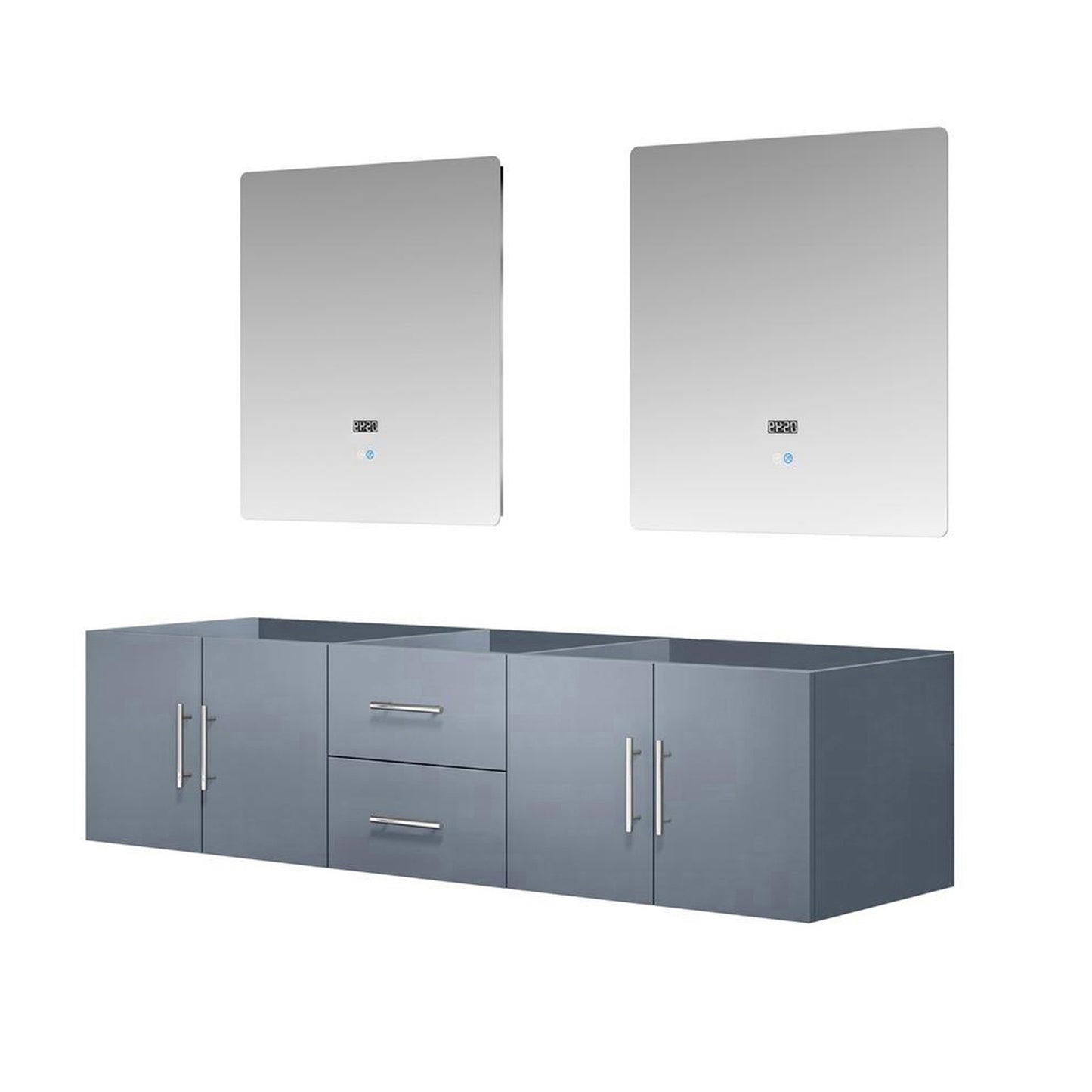 Geneva 72" Dark Grey Double Vanity, no Top and 30" LED Mirrors